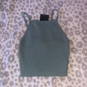 Forever 21 Blue Knit Ribbed Halter Top